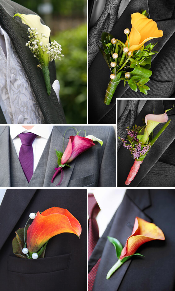 Hochzeitsanstecker mit Calla in Weiß, Rosa, Orange