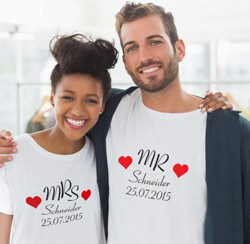 Partner-Shirts zur Hochzeit mit Name und Datum