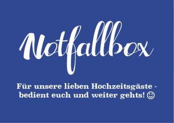 Aufkleber Notfallbox Hochzeit - Mit selbstklebendem Schriftzug den  Notfallkorb für die Hochzeit selbst basteln., Online Shop