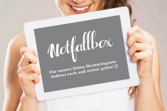 Notfallkörbchen zur Hochzeit Schild zum kostenlosen Download!