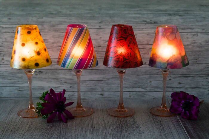 5 Tischlichter Lampenschirme für Weinglas Zuschnitte Herzchen Ranke