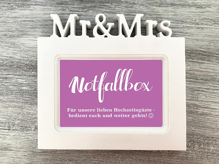 Notfallkörbchen zur Hochzeit Schild zum kostenlosen Download!