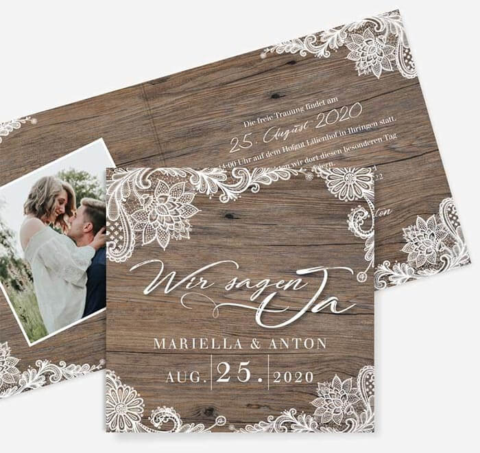 Einladungskarten Hochzeit Holz