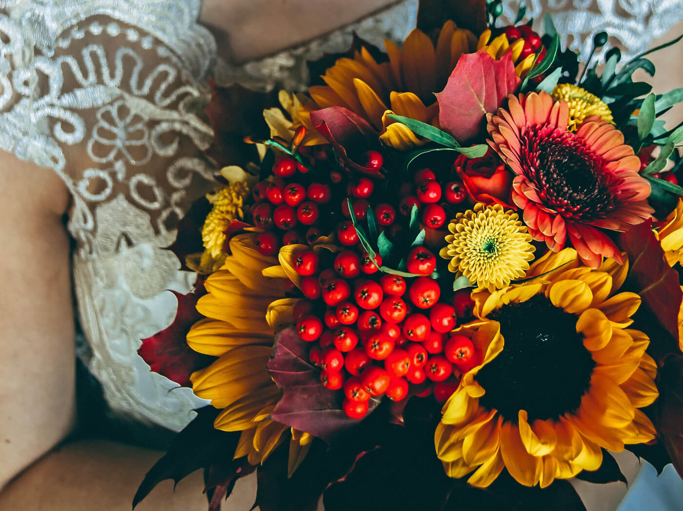 Herbst Sonnenblumen Brautstrauss