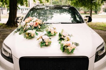 80 cm Autodeko Strauß Autoschmuck Braut Paar Deko Hochzeit Brautauto Creme rosa 