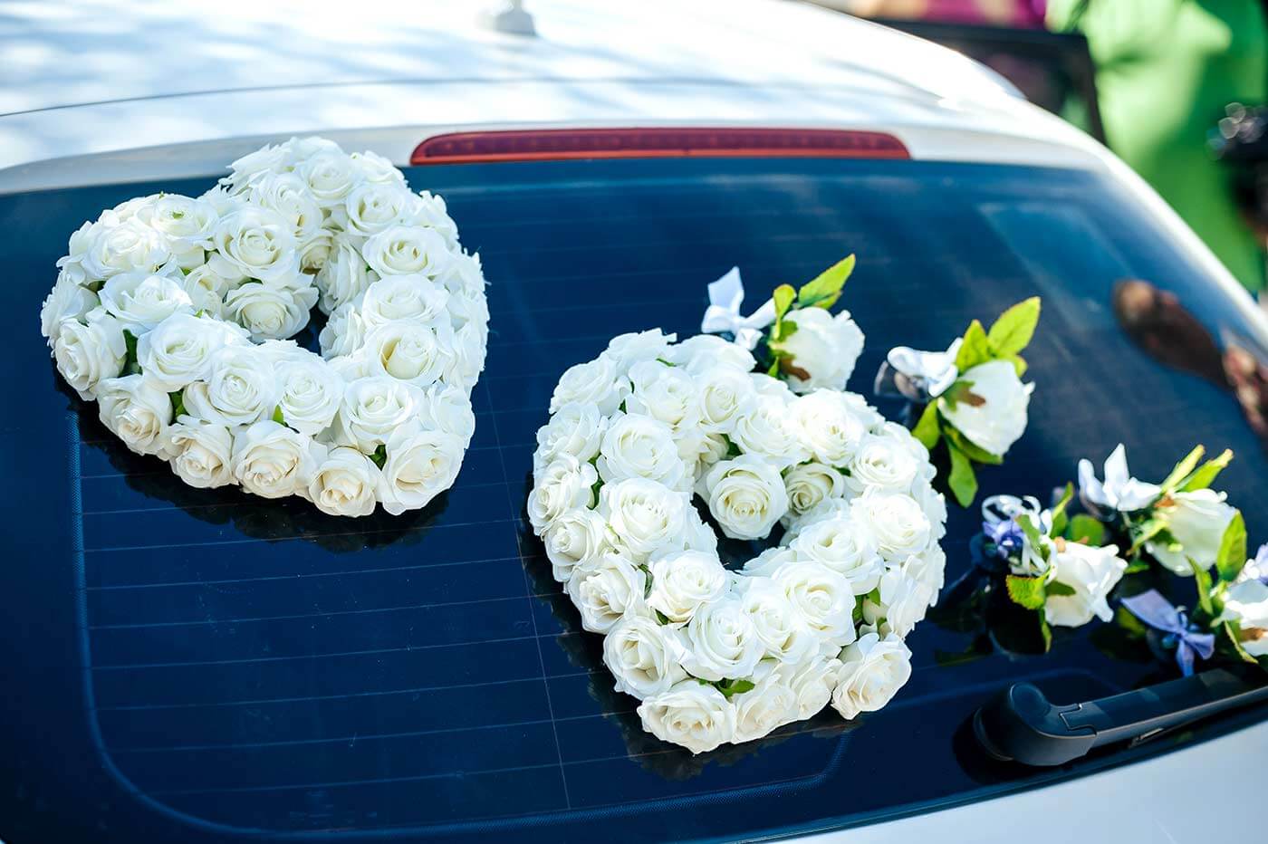 2er Hochzeit Autodeko Set Auto Schmuck Hochzeitsdeko für Brautauto Rose  Organza