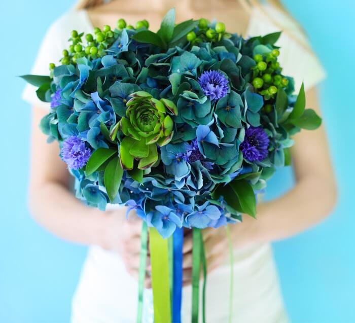 Brautstrauß Hortensie Blau Grün