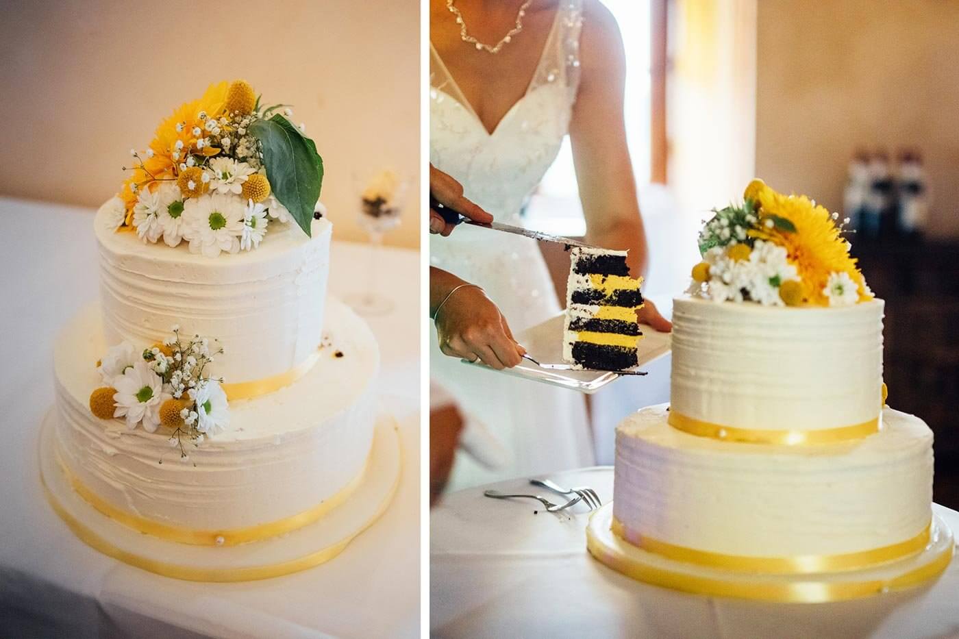 Hochzeitstorte in Gelb & Weiß