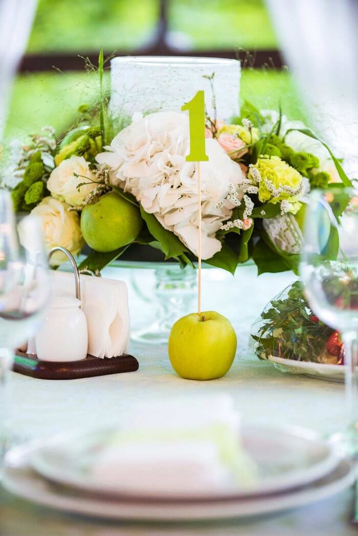Tischdeko für die Hochzeit in Grün