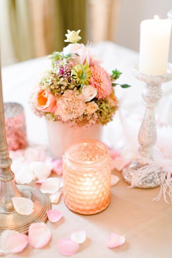 Teelichtglas 2/4 mit Blumengirlande Tisch Dekoglas  Blumen spitze Hochzeit Kerze 