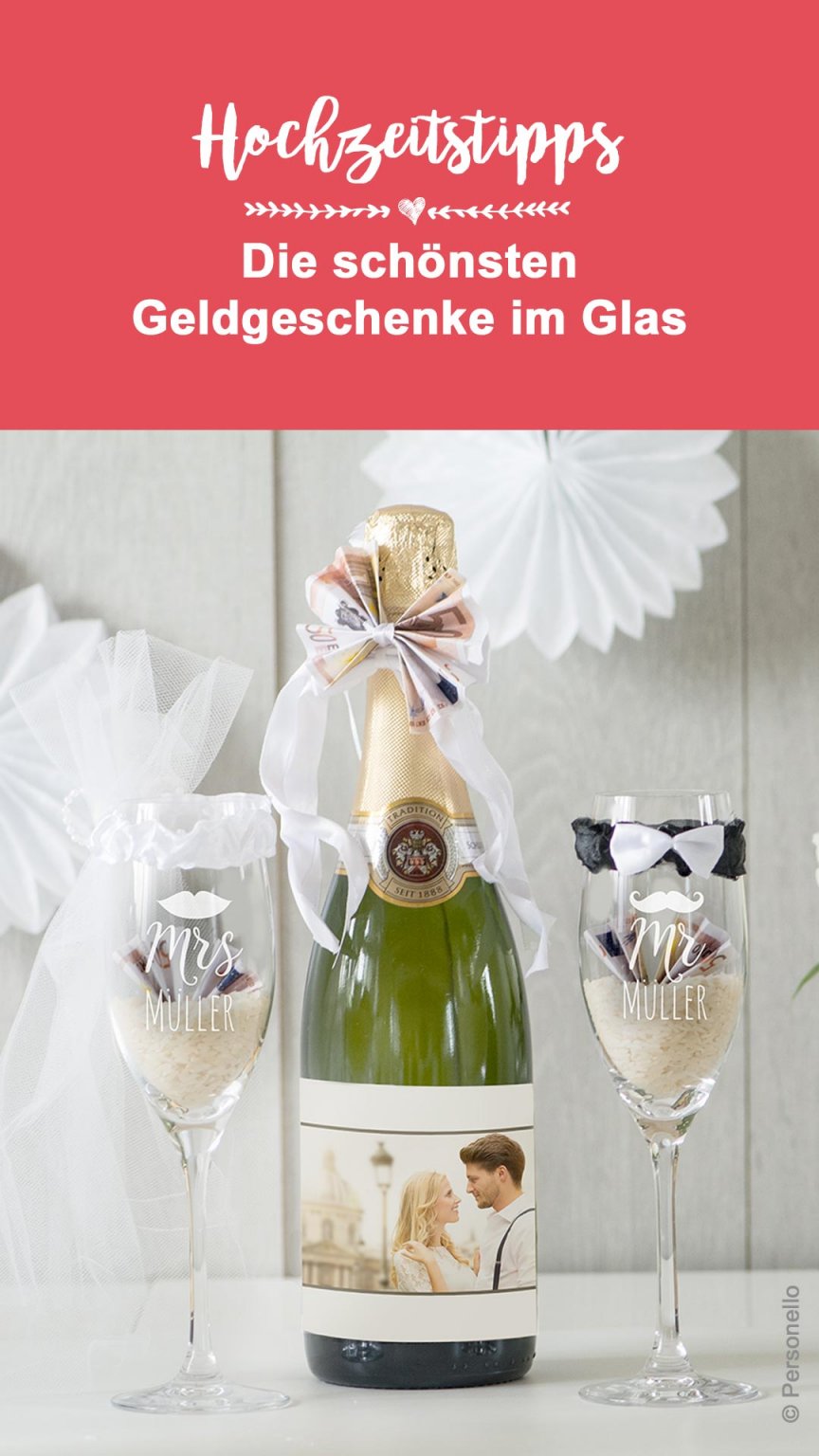 Geldgeschenk zur Hochzeit Gläser mit Personalisierung & Deko