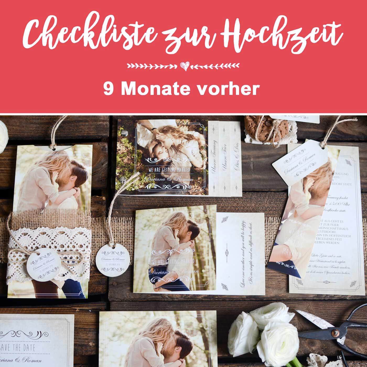 Hochzeit planen Checkliste, 9 Monate