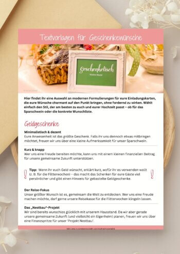 Hochzeitseinladung Geschenkwunsch