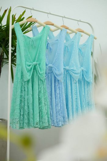 Brautjungfernkleid Blau Spitze