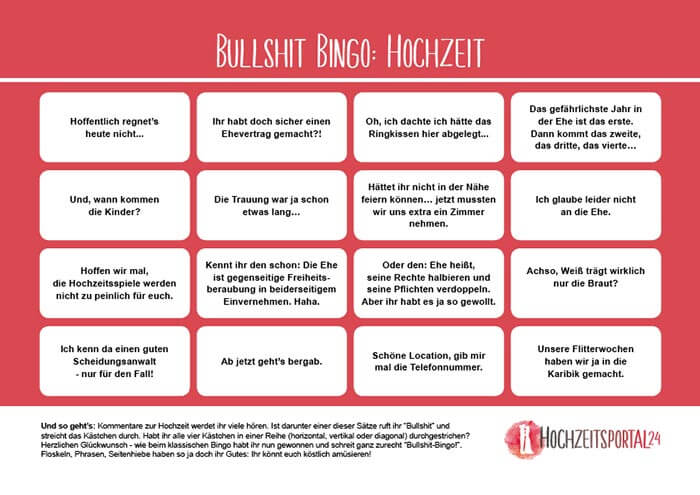 Bullshit Bingo Hochzeit