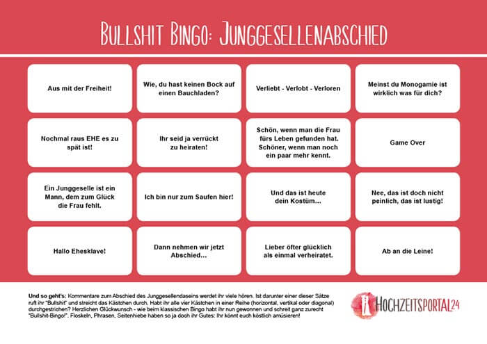 Bullshit-Bingo Junggesellenabschied