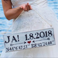 Hochzeitsschild Vintageschild mit Koordinaten