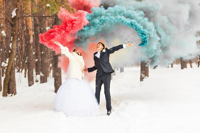 Smoke Bomb als Highlight für die Hochzeitsfotos