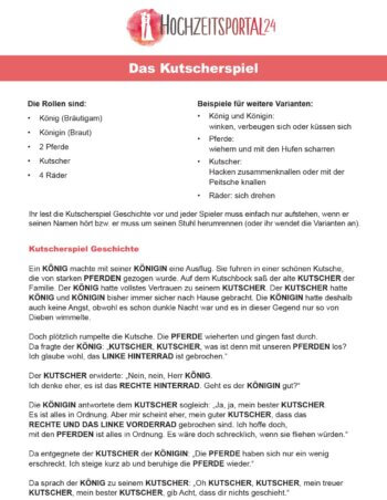 Kutscherspiel Text kostenlos zum Ausdrucken