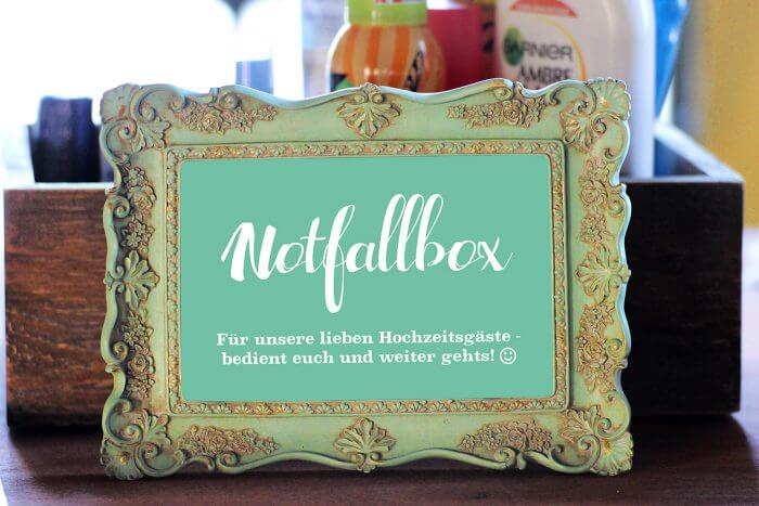 Notfallkörbchen Hochzeit: Checkliste & Schild für die Notfallbox