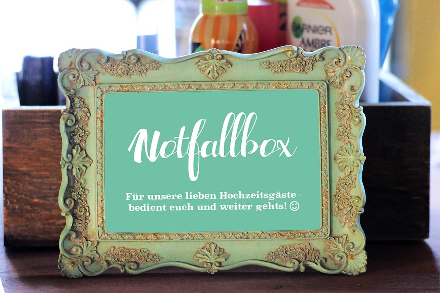 Notfallkörbchen zur Hochzeit: Schild zum kostenlosen Download!