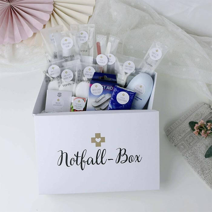 Notfallkörbchen Hochzeit Checkliste & Schild für die Notfallbox