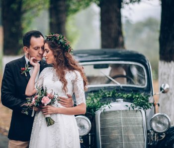 2er Hochzeit Autodeko Set Auto Schmuck Hochzeitsdeko für Brautauto Rose  Organza