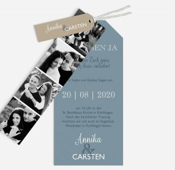 Einladungskarten Hochzeit modern Bild in Schrift personalisiert 
