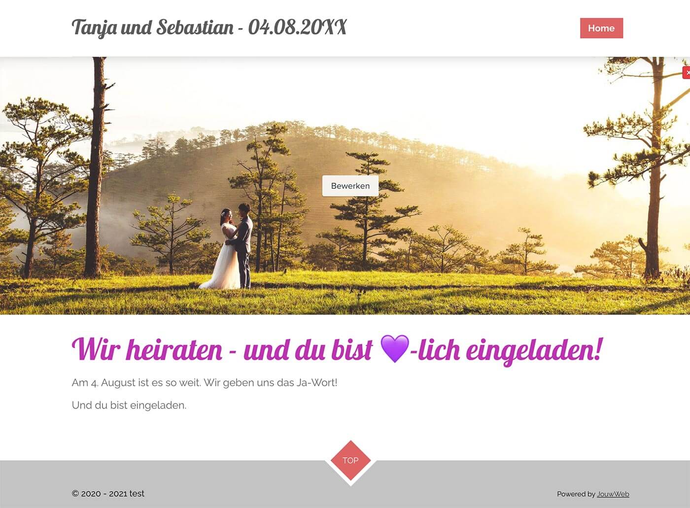 Webador Hochzeitshomepage