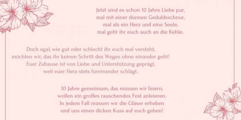 Rosenhochzeit (10. Hochzeitstag) Sprüche & Geschenkideen