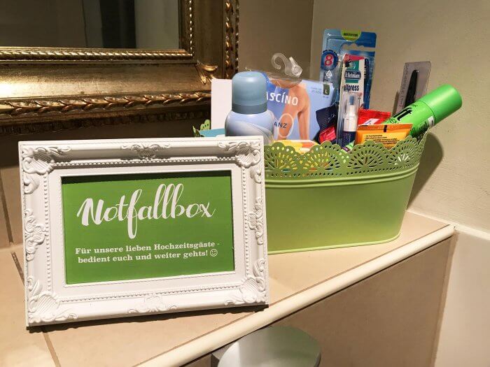 Notfallkörbchen Hochzeit Checkliste & Schild für die Notfallbox